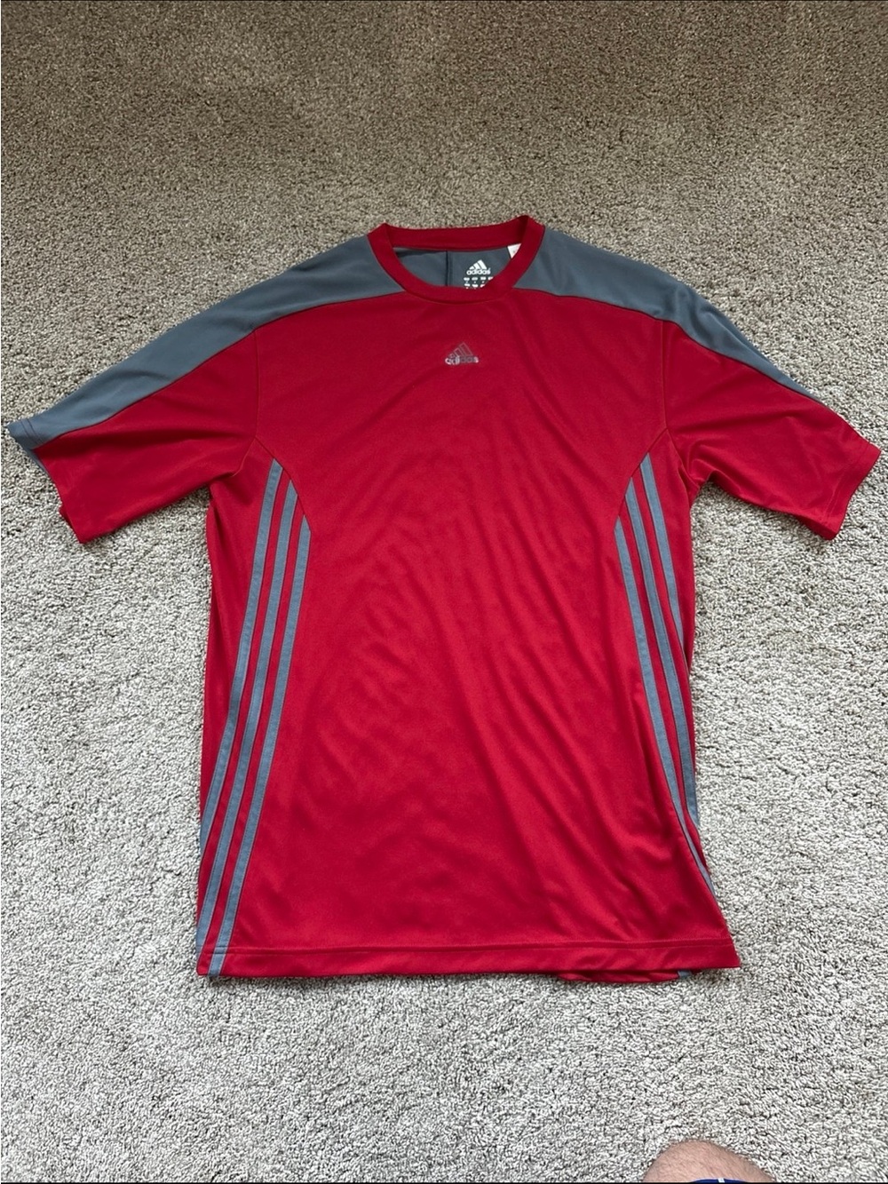 adidas Men’s Red Short-Sleeve Athletic Shirt with Gray Panels